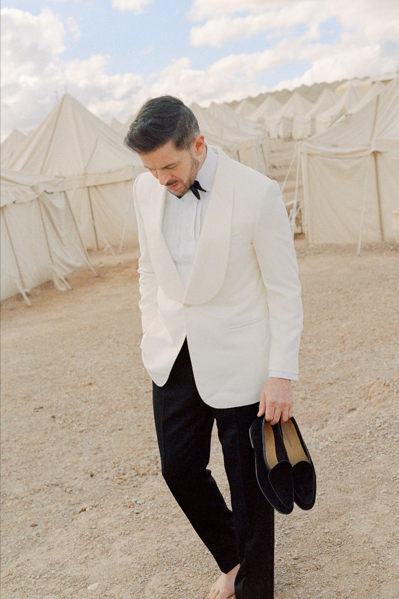 Shawl Lapel Jacket in Off-White Silk